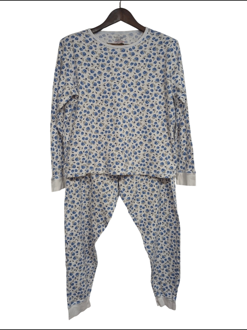 Poppy & Clay Organic Cotton Women's XL Long Sleeve Pajama Set Blue White Floral